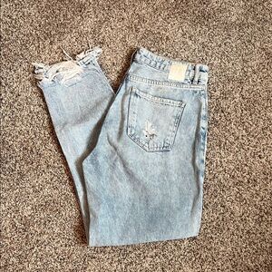 Zara Light Blue Cropped Distressed Jeans